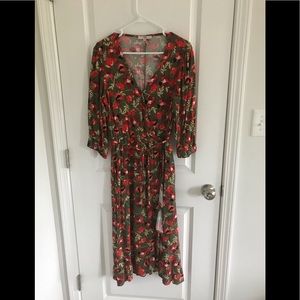 Olive and red floral dress
